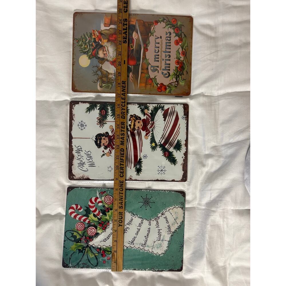 3 Pc Christmas Metal Wall Art Santa Snowmen Candy Cane - Picture 2 of 4